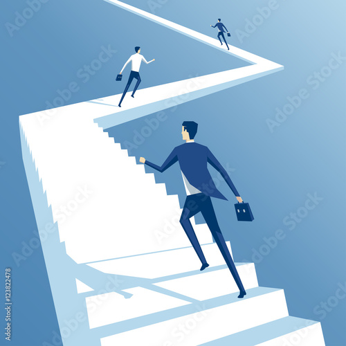 Business people run up the stairs, employees climb up the stairs, business concept competition and career growth