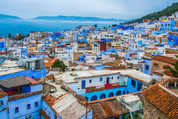 Stickers Marokko Blauwe stad Chefchaouen in Rif-gebergte  © Mariana Ianovska