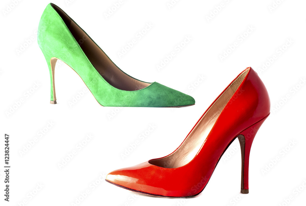 bright, multicolored female shoes on high heels bright, multicolored female shoes on high heels