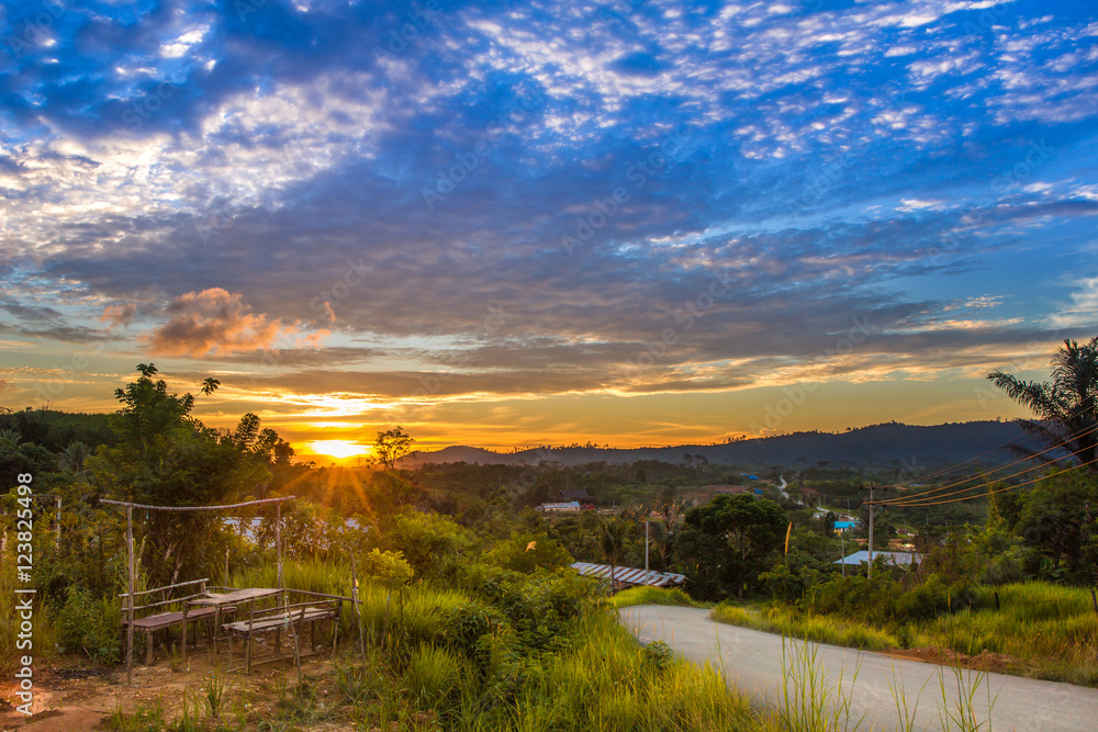 Sunset in the small village