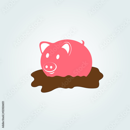 Cute pig in the mud
