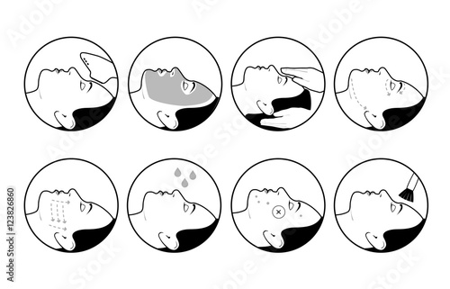 A set of round cosmetology icons. Medical cosmetic procedures for beauty and health of face skin.