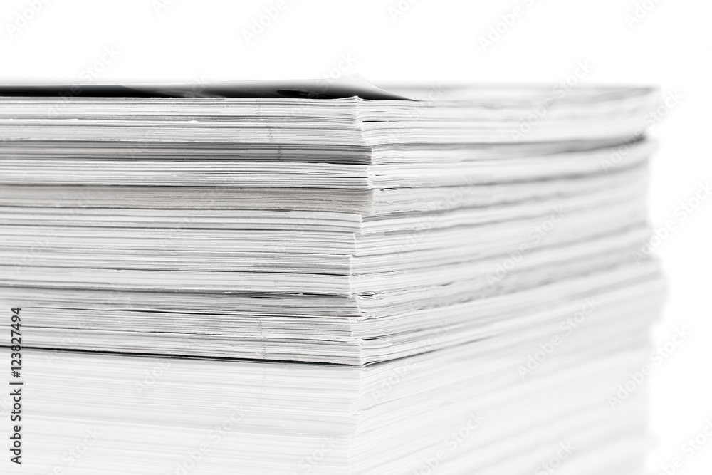 Magazines up close shot on white background Magazines up close shot on white background