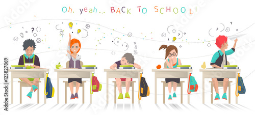 Modern vector illustration /  back to school concept /  classroom with pupils