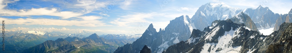 Panoramic landscape of mountain range of the Mont Blanc