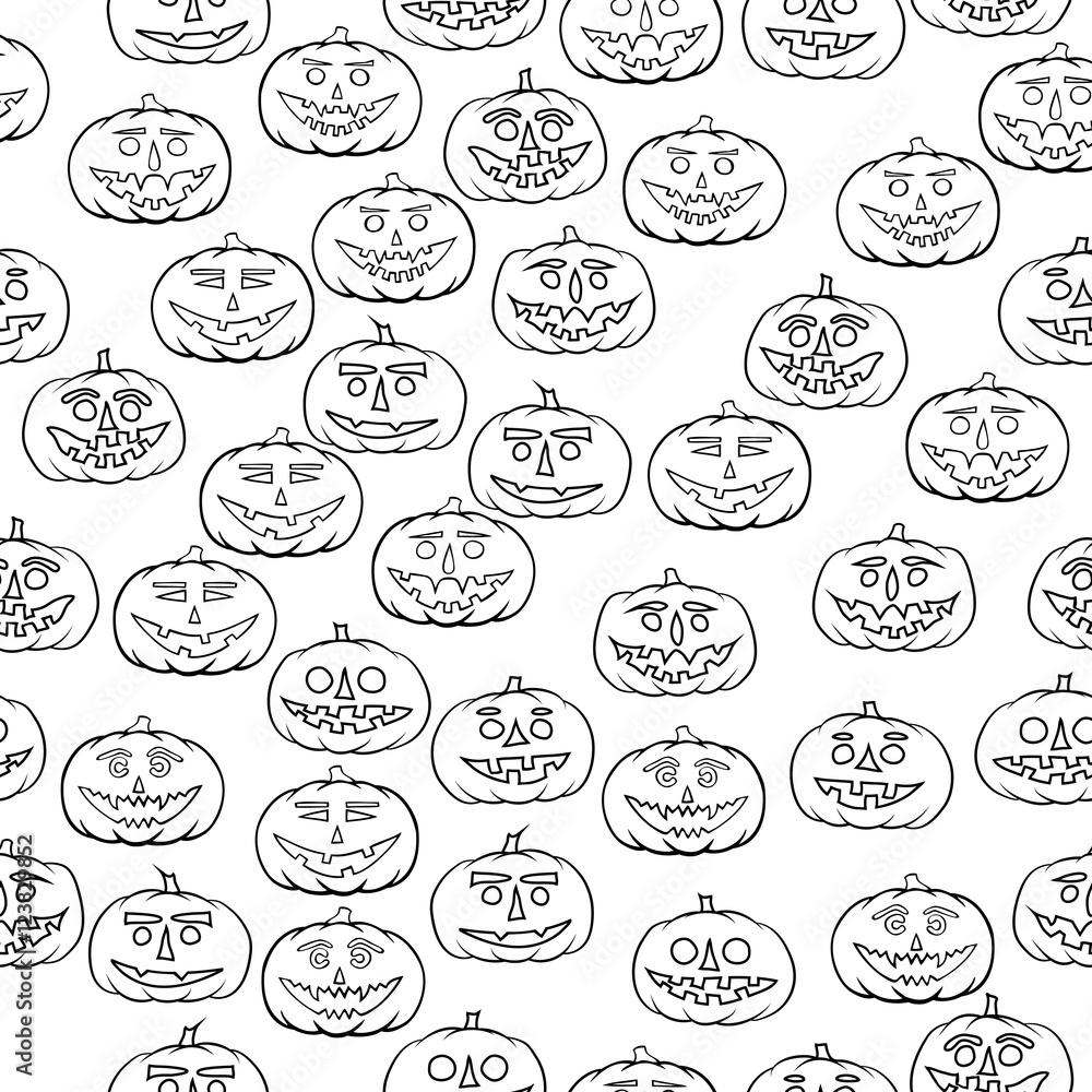 Obraz premium hand drawn jack-o-lantern seamless pattern - halloween background