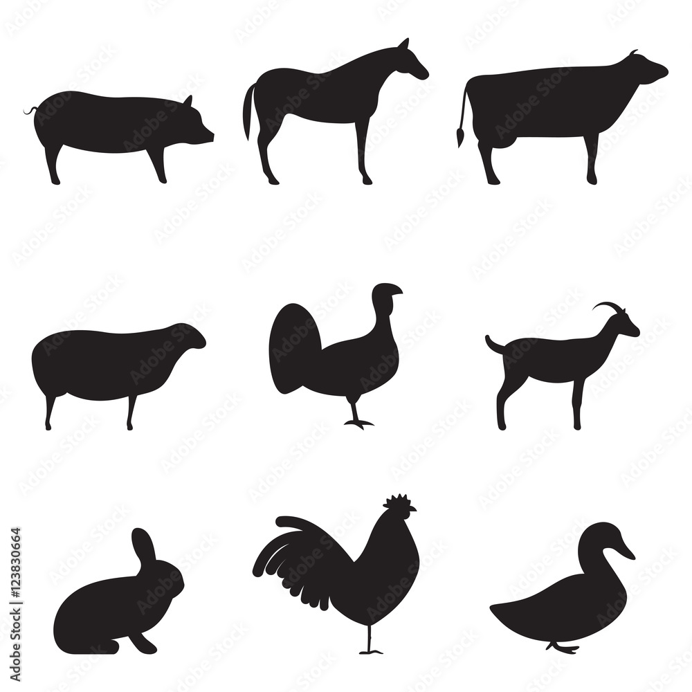 Agriculture animals silhouette