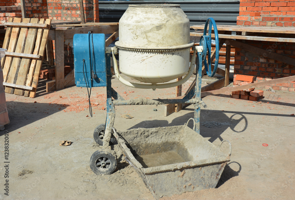 Cement Concrete Mixer on the Construction Site. Close up on Concrete mixer, Concrete blender. Cement Concrete Mixer on the Construction Site. Close up on Concrete mixer, Concrete blender.