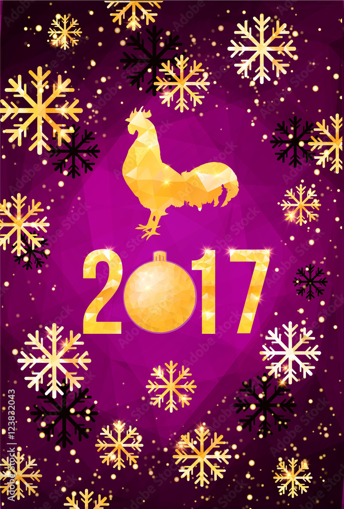 Happy Chinese new year 2017 with golden rooster , animal symbol of 2017 year