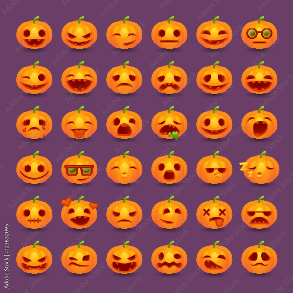 Halloween pumpkin emotions icon set