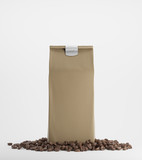 Beige pack of coffee against white background