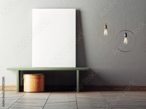 Mock up poster in minimalism interior design, 3d illustraton photo