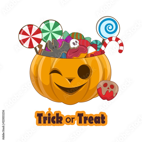 Trick or treat pumpkin full of sweets - joyful face