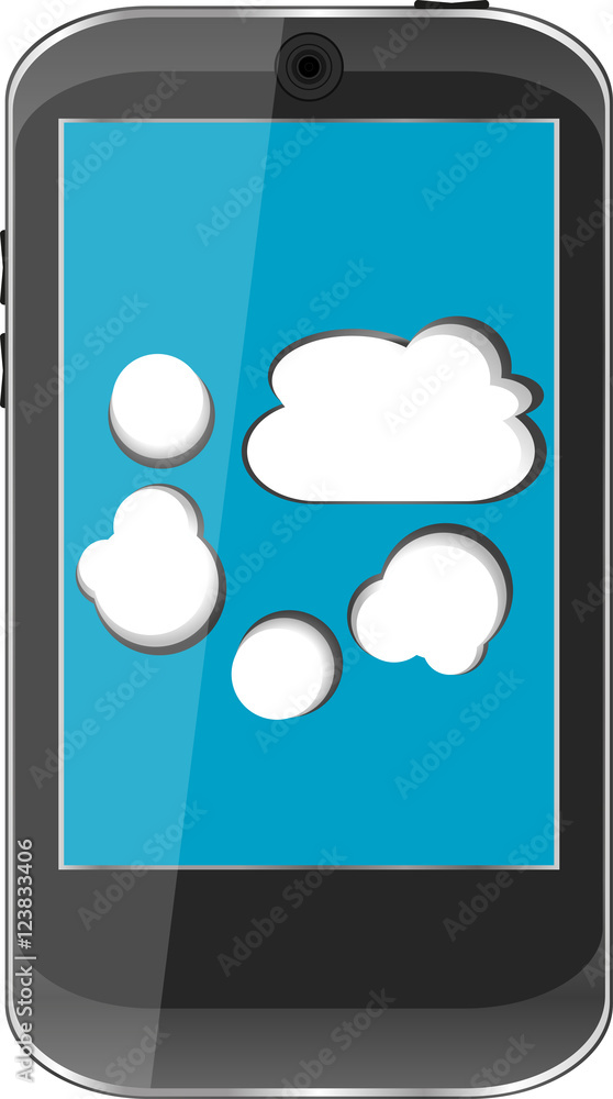 Mobile phone with a cloudy sky on the screen Mobile phone with a cloudy sky on the screen