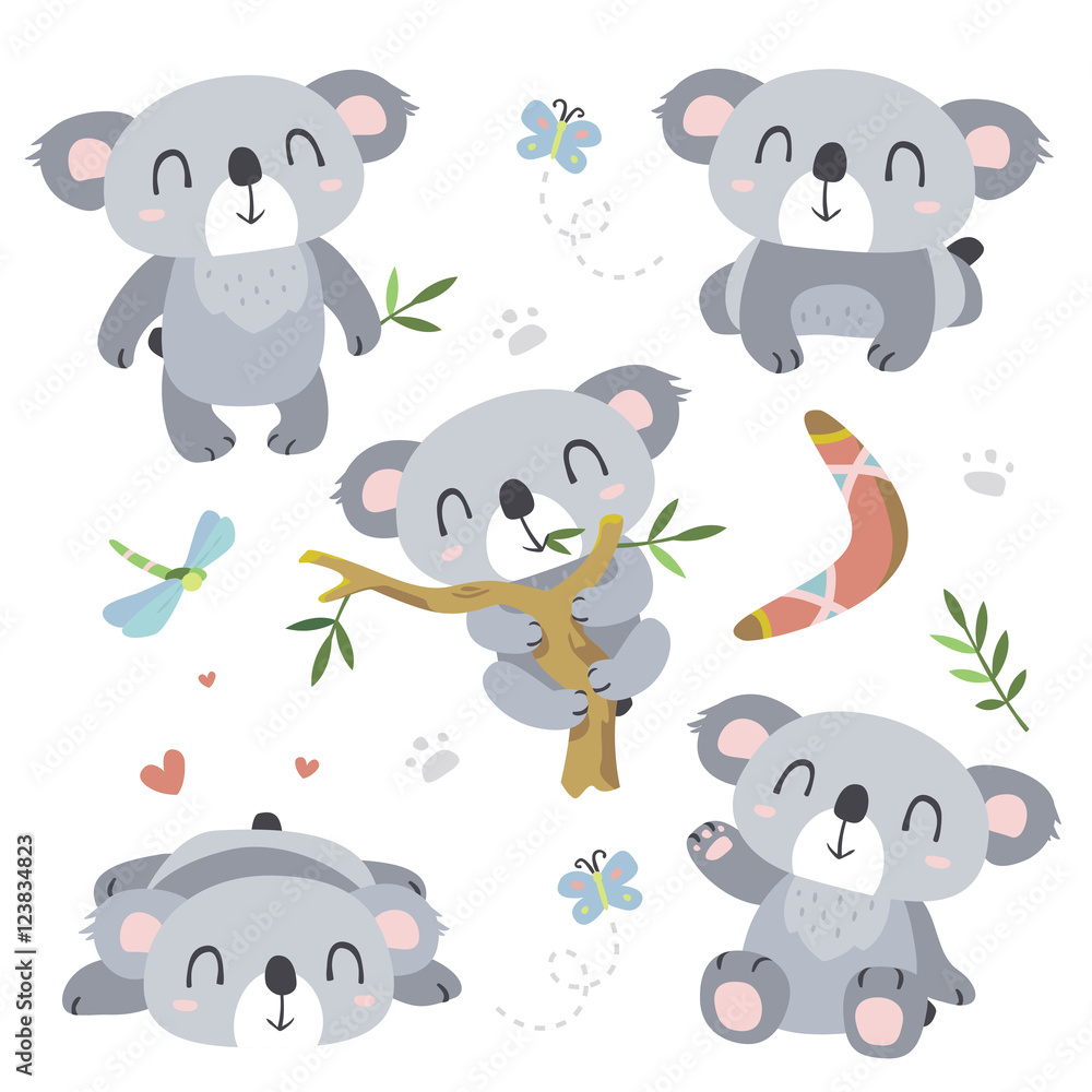 Obraz premium vector cartoon koala set