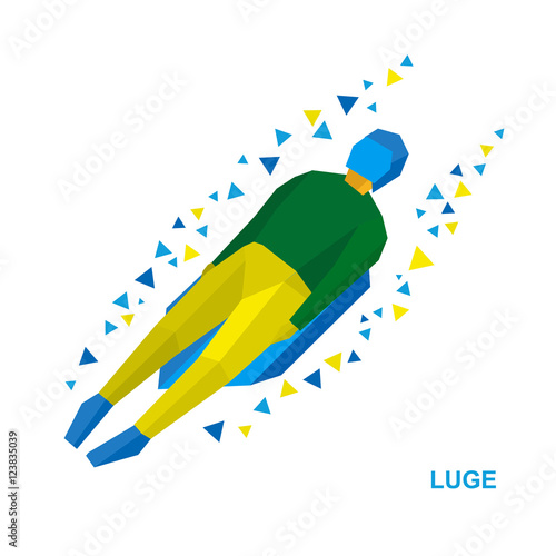 Winter sports - luge (sledging). Cartoon sportsman in yellow and green sledding. Flat style vector clip art isolated on white background