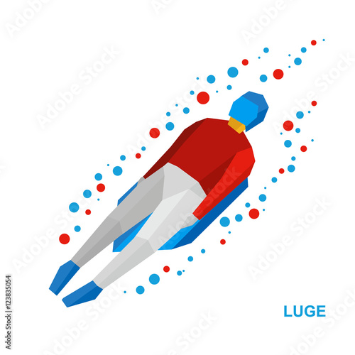 Winter sports - luge (sledging). Cartoon sportsman in white and red sledding. Flat style vector clip art isolated on white background