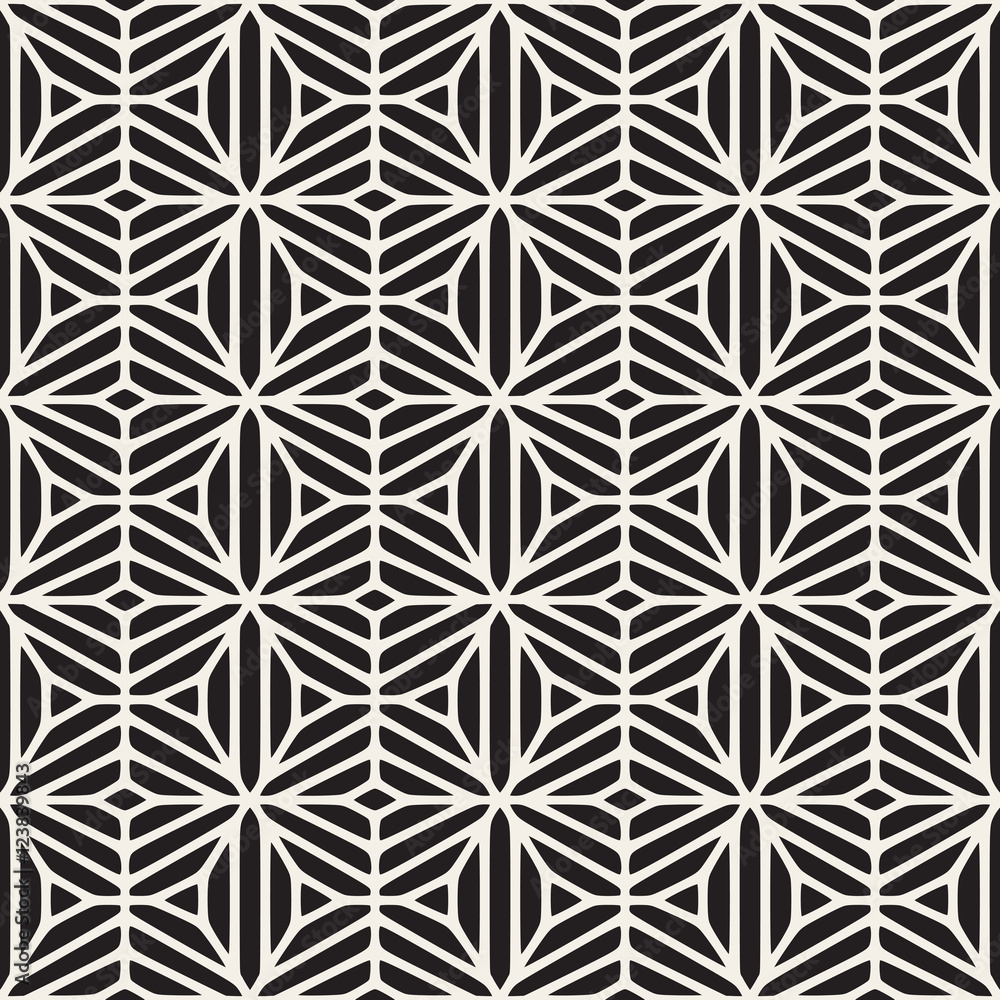 Vector Seamless Black And White Ethnic Geometric Floral Pattern