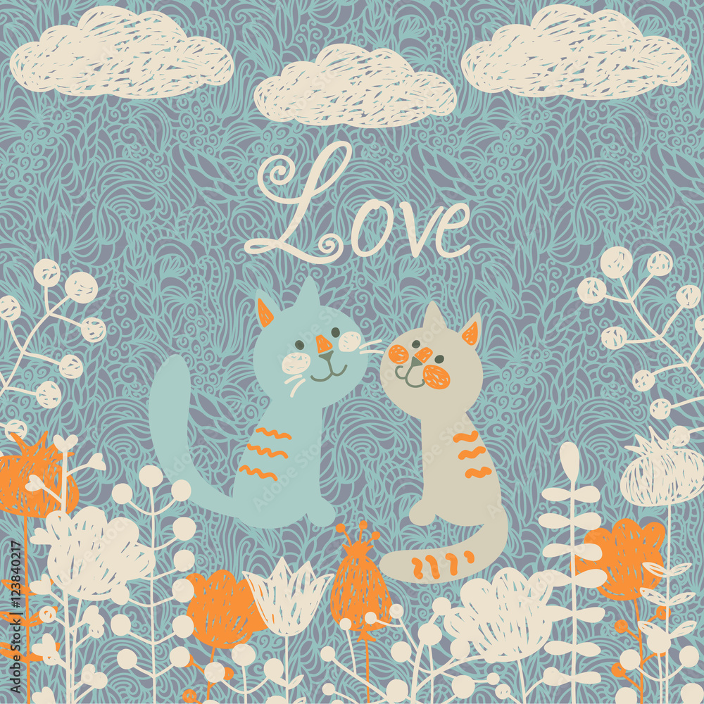 Romantic card with two cats Romantic card with two cats