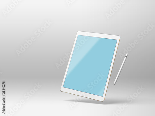 Fotografie, Tablou Mockup of a tablet computer on white background with stylus