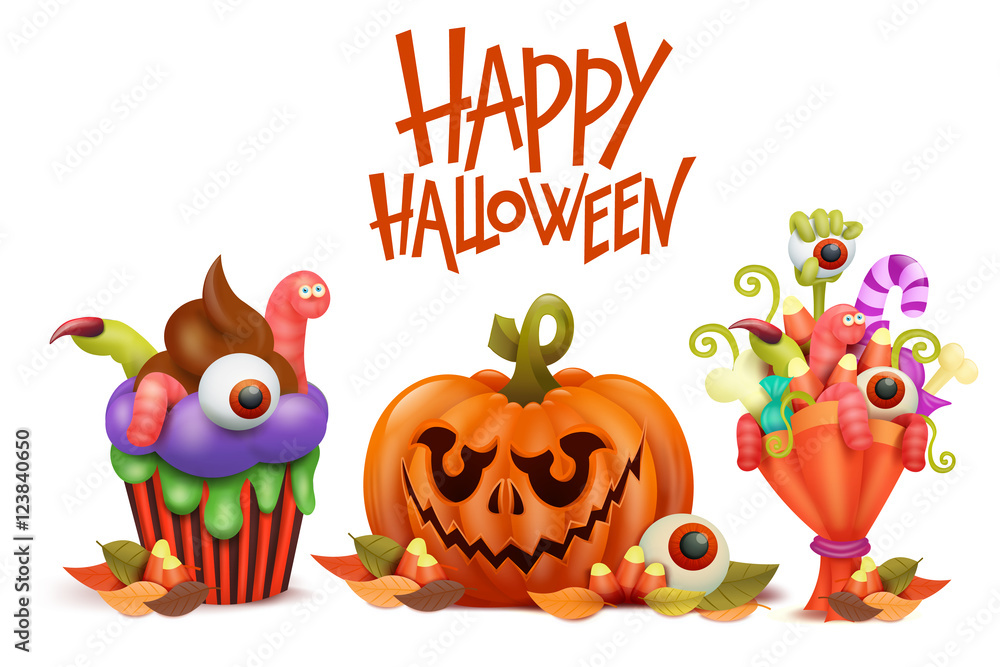 Collection of halloween elements pumpkin cupcake bouquet Collection of halloween elements pumpkin cupcake bouquet