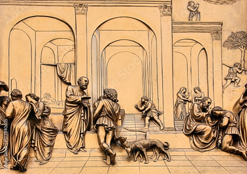 David et la bataille des Philistins : détail de la Porte du Paradis, baptistère de Florence