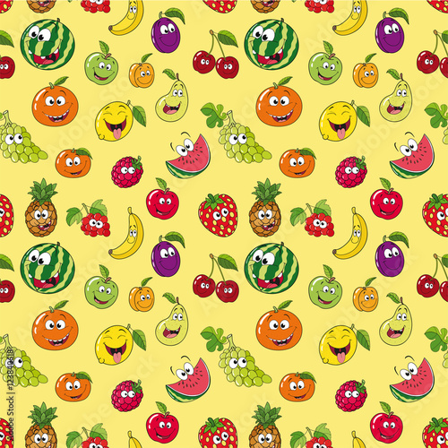 Nahtlos zusammensetzbares Muster von verschiedenen fröhlichen Früchten