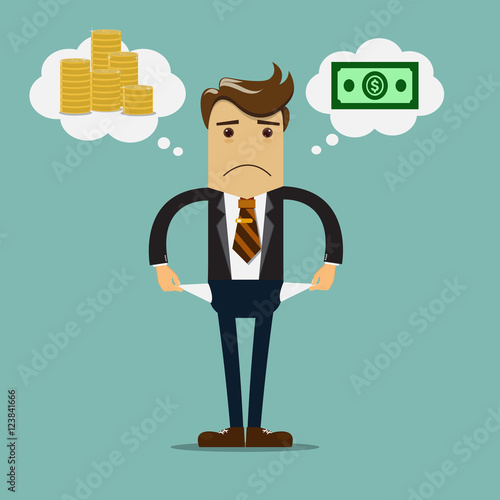 Businessman has no money vector illustration.