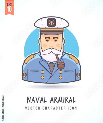 Naval admiral sea wolf marine commander in uniform illustration People lifestyle and occupation Colorful and stylish flat vector character icon