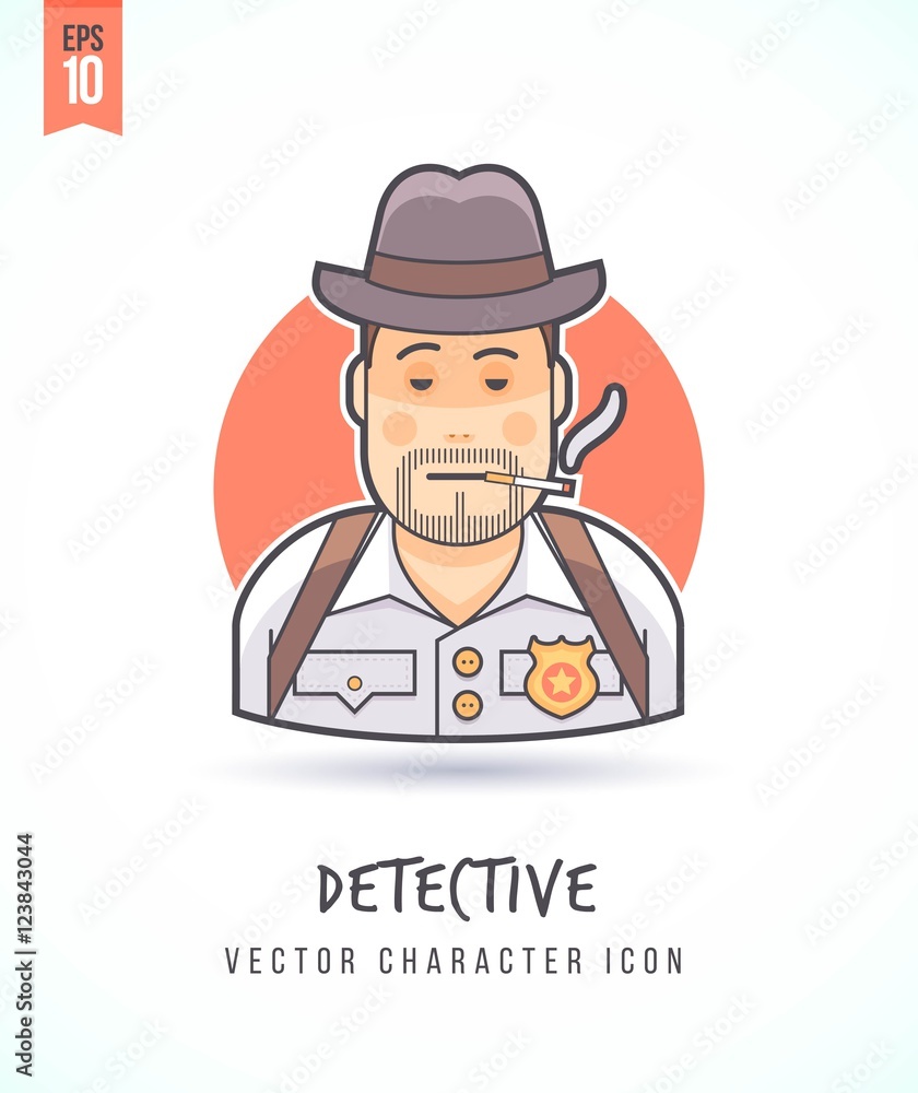 Retro detective man Vintrage look of policeman Cop in service illustration People lifestyle and occupation Colorful and stylish flat vector character icon Retro detective man Vintrage look of policeman Cop in service illustration People lifestyle and occupation Colorful and stylish flat vector character icon