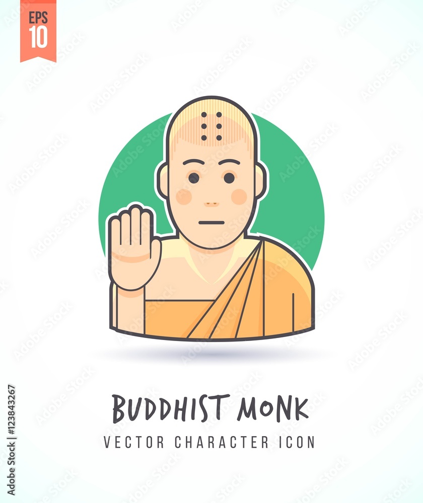 Buddhist monk in greeting posture illustration People lifestyle and occupation Colorful and stylish flat vector character icon Buddhist monk in greeting posture illustration People lifestyle and occupation Colorful and stylish flat vector character icon