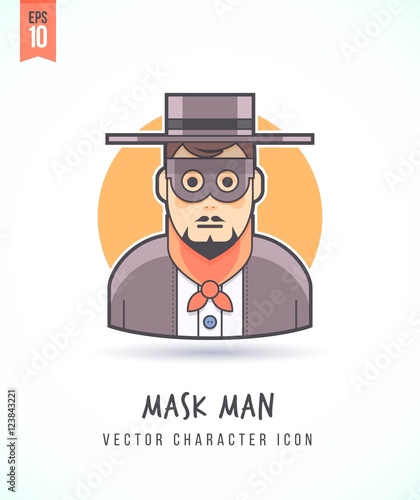 Masked man in retro disguise appearance illustration People lifestyle and occupation Colorful and stylish flat vector character icon