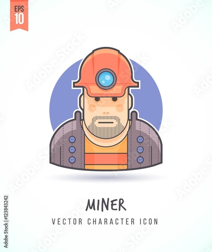 Miner workman in special workwear and hardhat illustration People lifestyle and occupation Colorful and stylish flat vector character icon