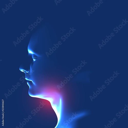 Human head with inflammation of the throat.
