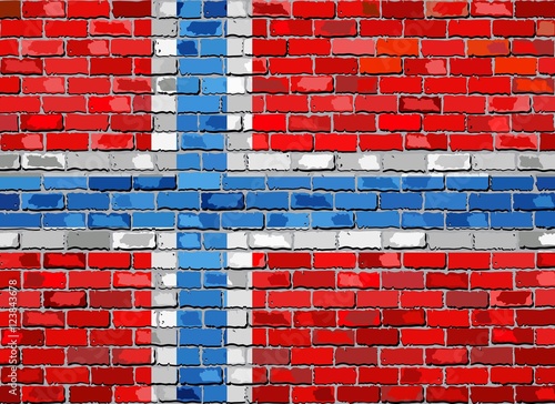 Flag of Norway on a brick wall - Illustration, 
Norwegian flag painted on brick wall,
Flag of Norway in brick style, 
Abstract grunge mosaic vector