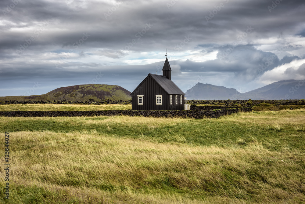 Black wooden church of Budir in Iceland Black wooden church of Budir in Iceland