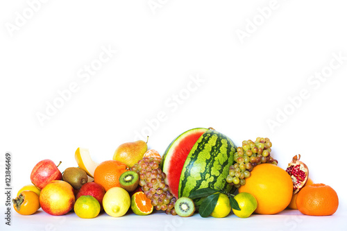 Different fruits isolated on white background.