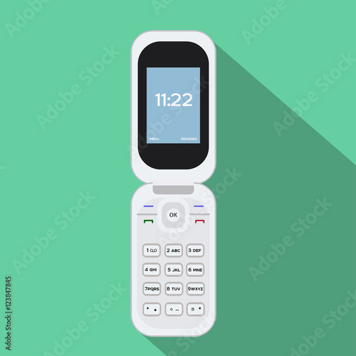 Flip Cellphone icon. Vector illustration of the mobile device. Flat style design with long shadow.