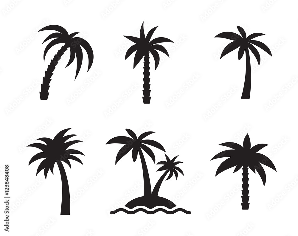 palm icons set - obrazy, fototapety, plakaty 