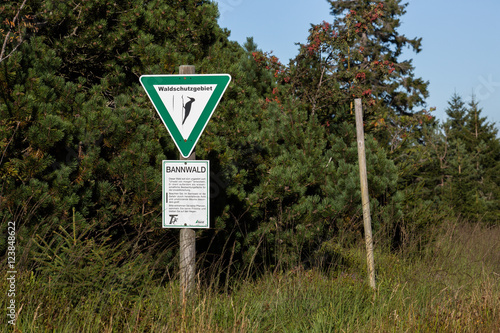 Schild Waldschutzgebiet am Eingang vom Bannwald des Wildsee; Nationalpark Schwarzwald, Sommer photo