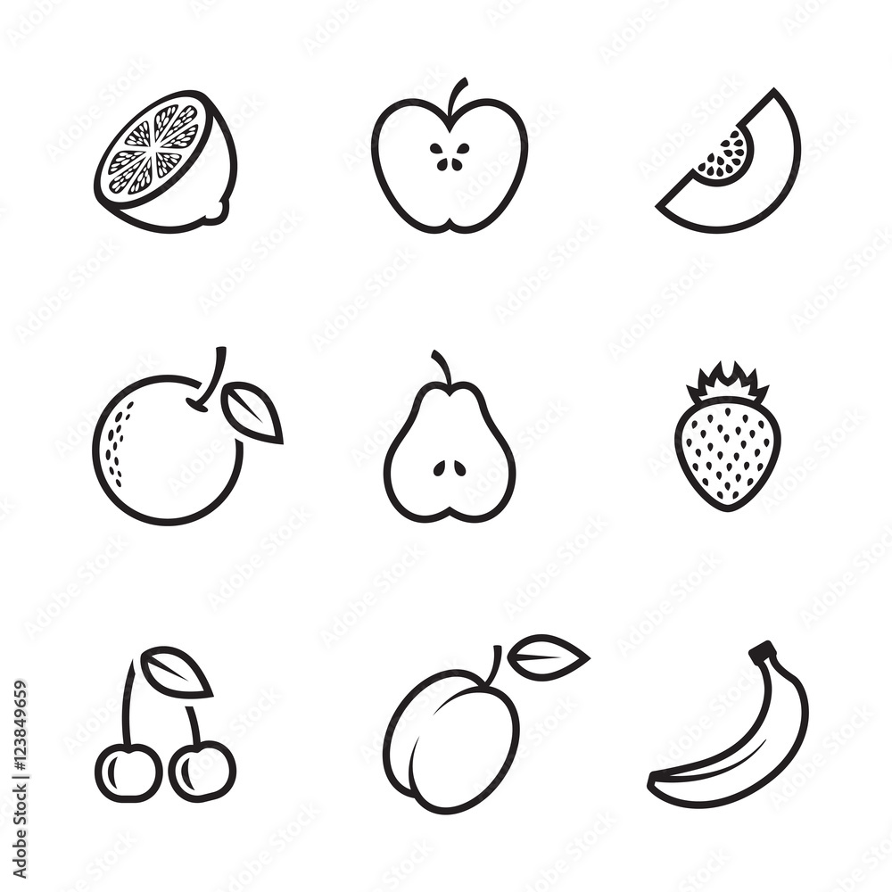 Fruit icons. Vector illustration. Fruit icons. Vector illustration.