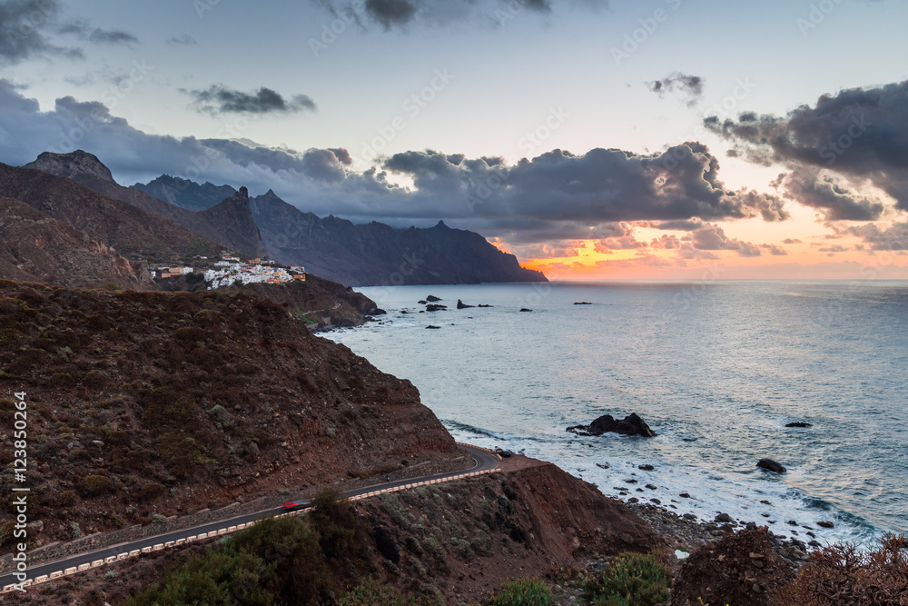 Sunset on the Atlantic Ocean with a Mountains, Tenerife, Canary Islands, Spain