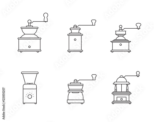 Coffee mills line icons