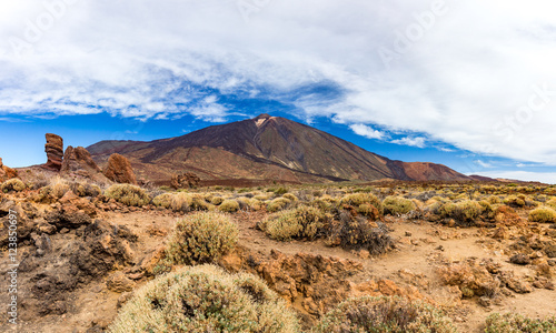 Famous lava stone Finger of God and Teide peak  Tenerife  Canary Islands