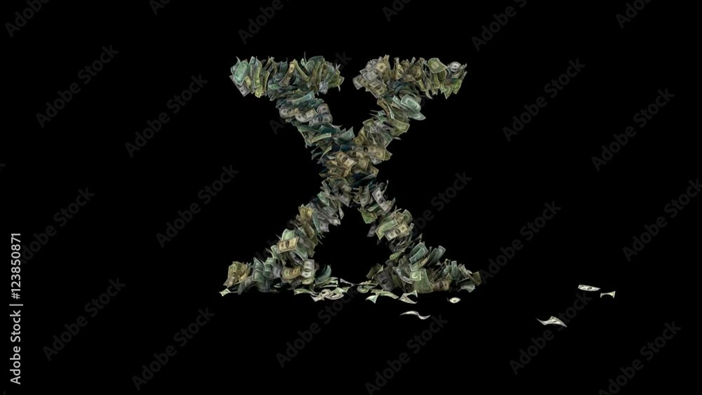 3d rendered animation of the letter X made out of 1, 5, 20, 50 and 100 dollar bills. Intro / idle / out 3d rendered animation of the letter X made out of 1, 5, 20, 50 and 100 dollar bills. Intro / idle / out