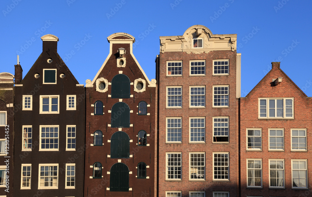 Traditional dutch medieval buildings in Amsterdam, Netherlands