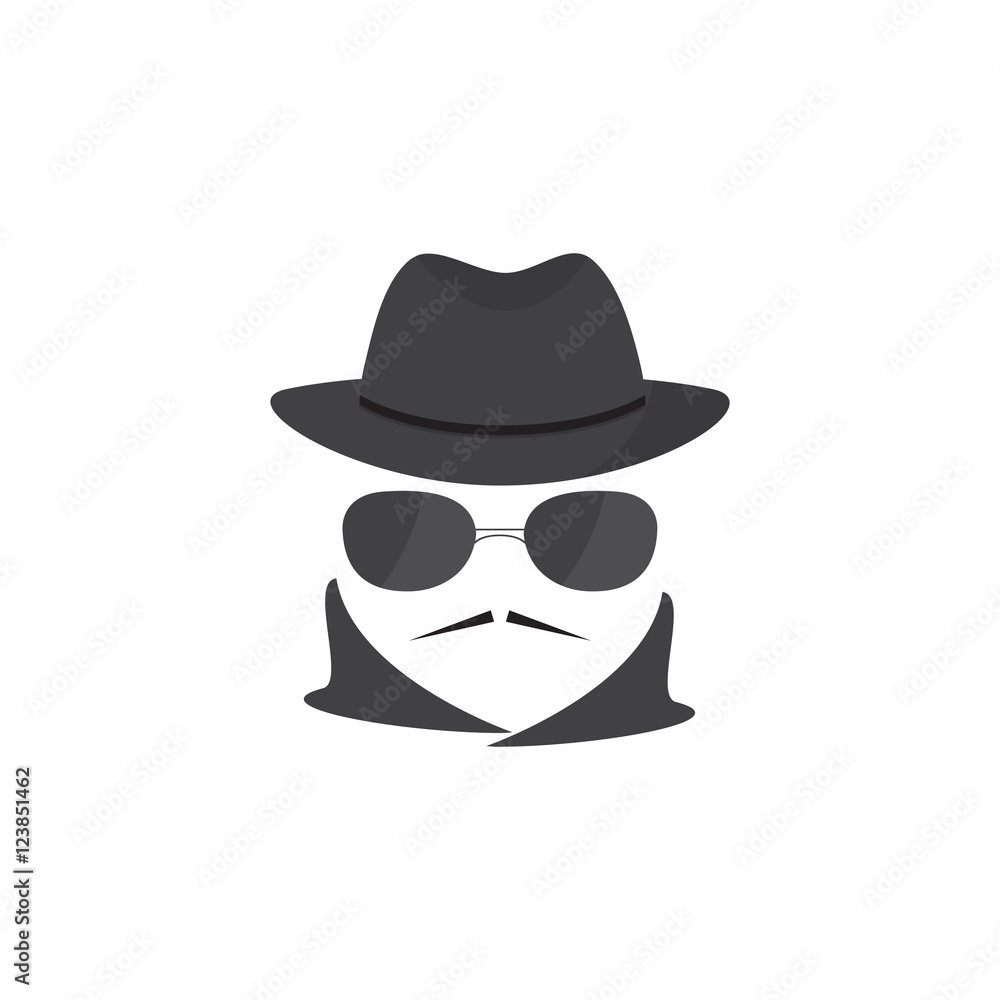 Unknown man with a mustache in hat and glasses. Mafioso. Secret agent. Mobster