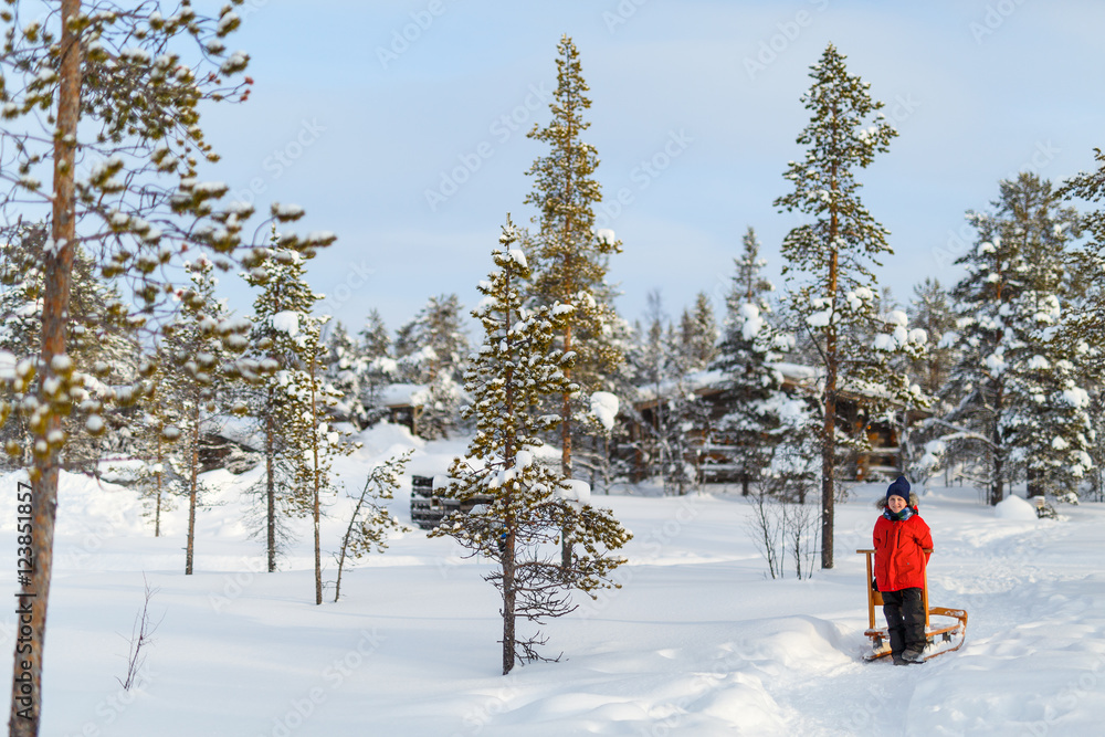 Cute boy outdoors on winter