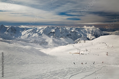 Skiing slopes, majestic Alpine landscape photo