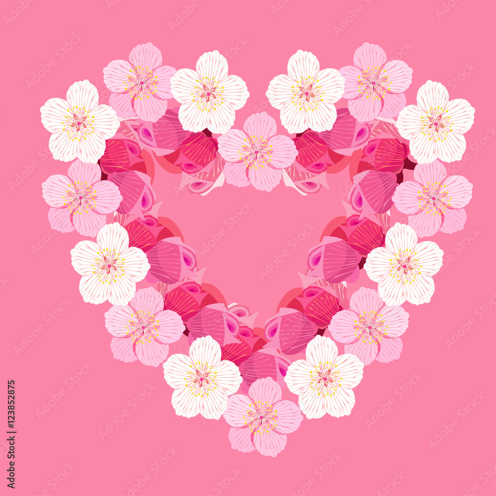 card with cherry blossom Japanese in the shape of a heart card with cherry blossom Japanese in the shape of a heart